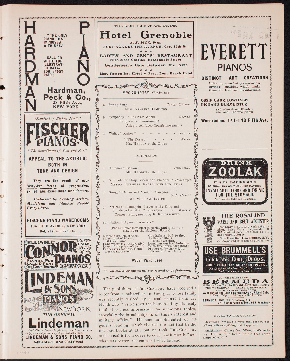 Kaltenborn Sunday Evening Concert, January 4, 1903, program page 7