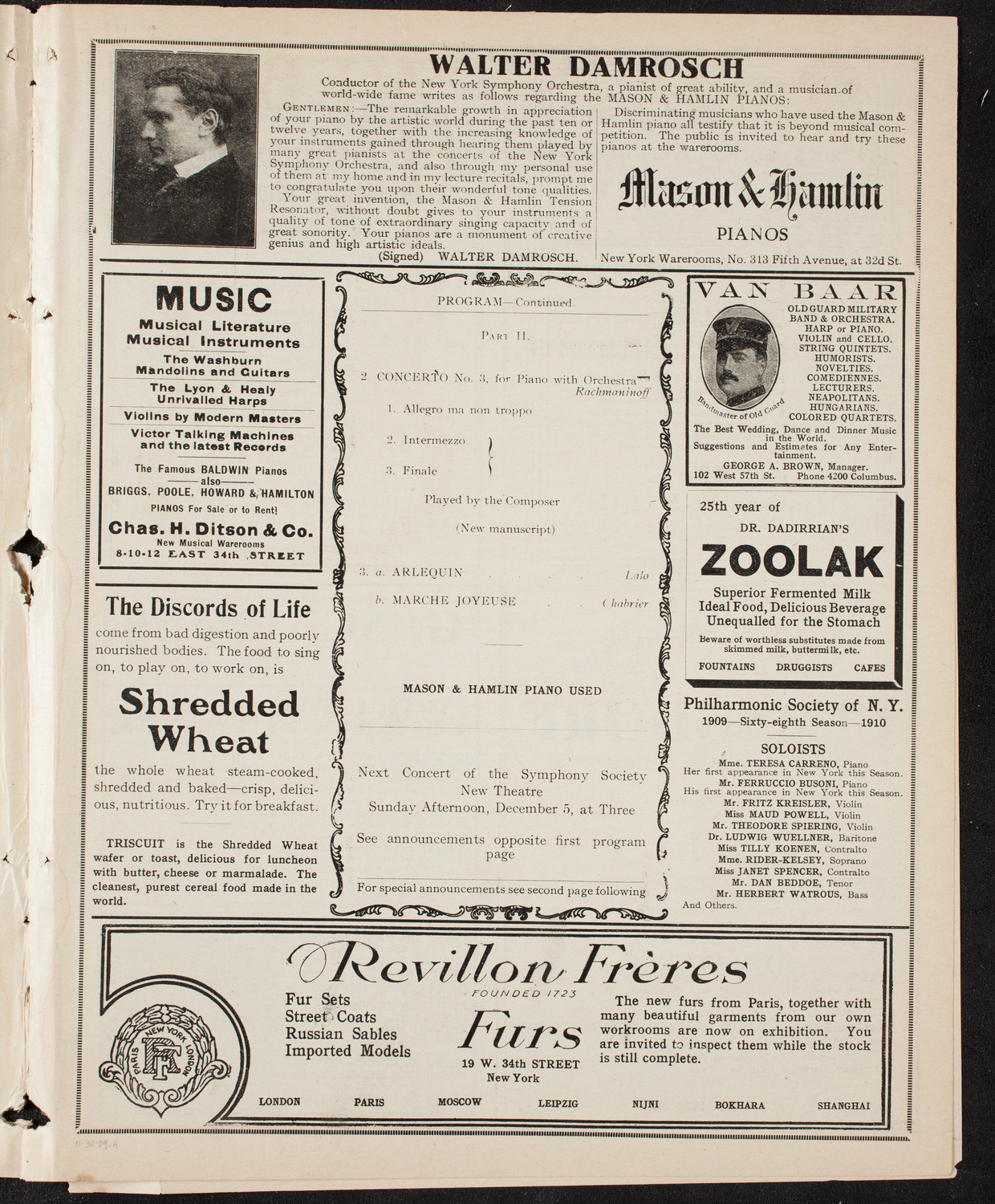 New York Symphony Orchestra, November 30, 1909, program page 7