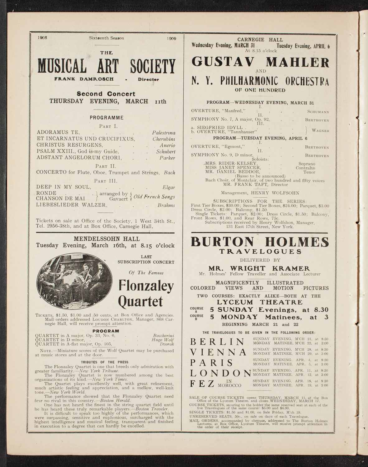New York Philharmonic, March 5, 1909, program page 10