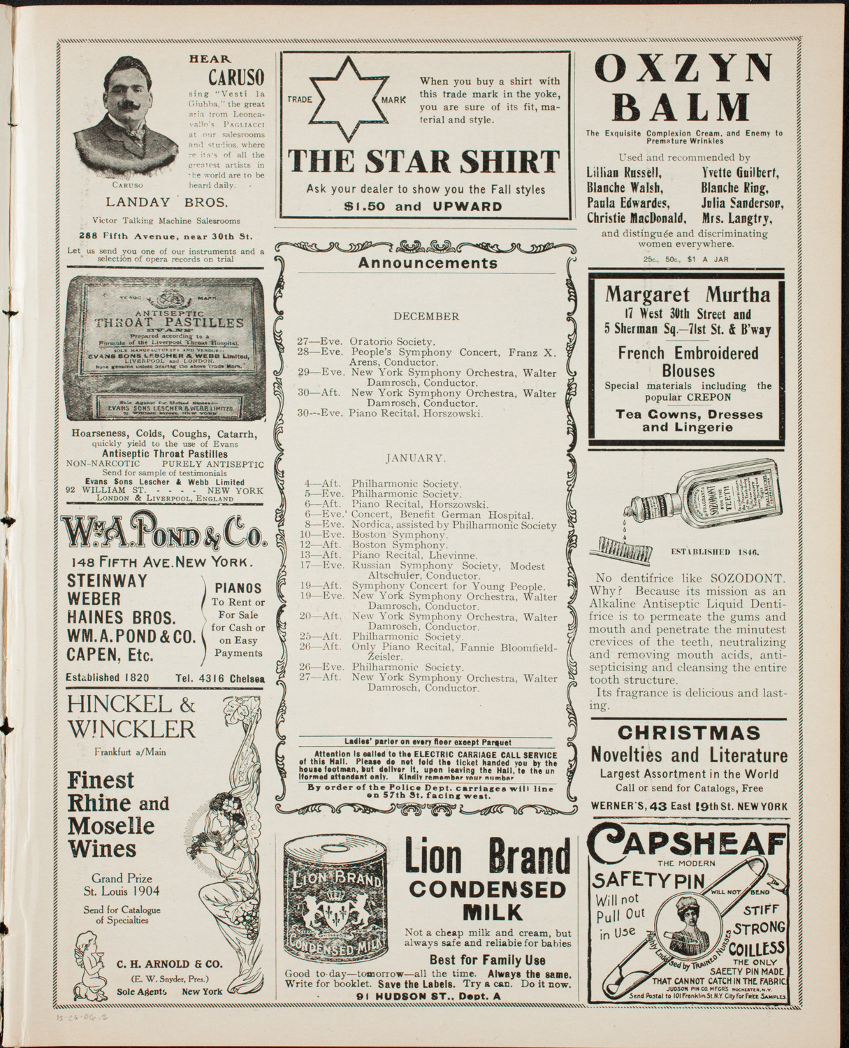 Oratorio Society of New York, December 26, 1906, program page 3