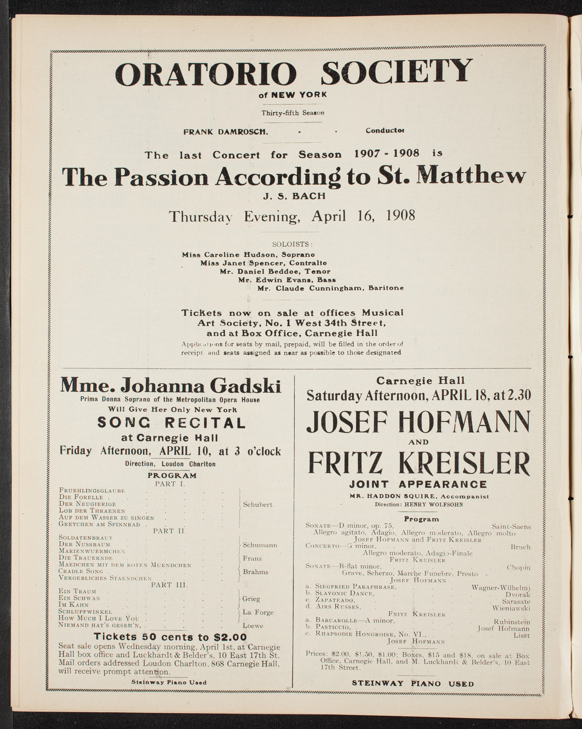 Vladimir de Pachmann, Piano, April 4, 1908, program page 10