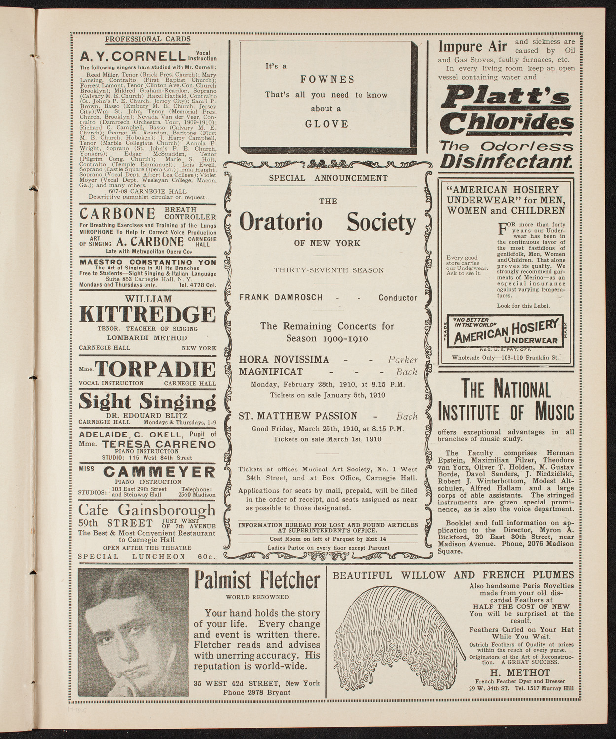 Russian Symphony Society of New York, January 1, 1910, program page 9