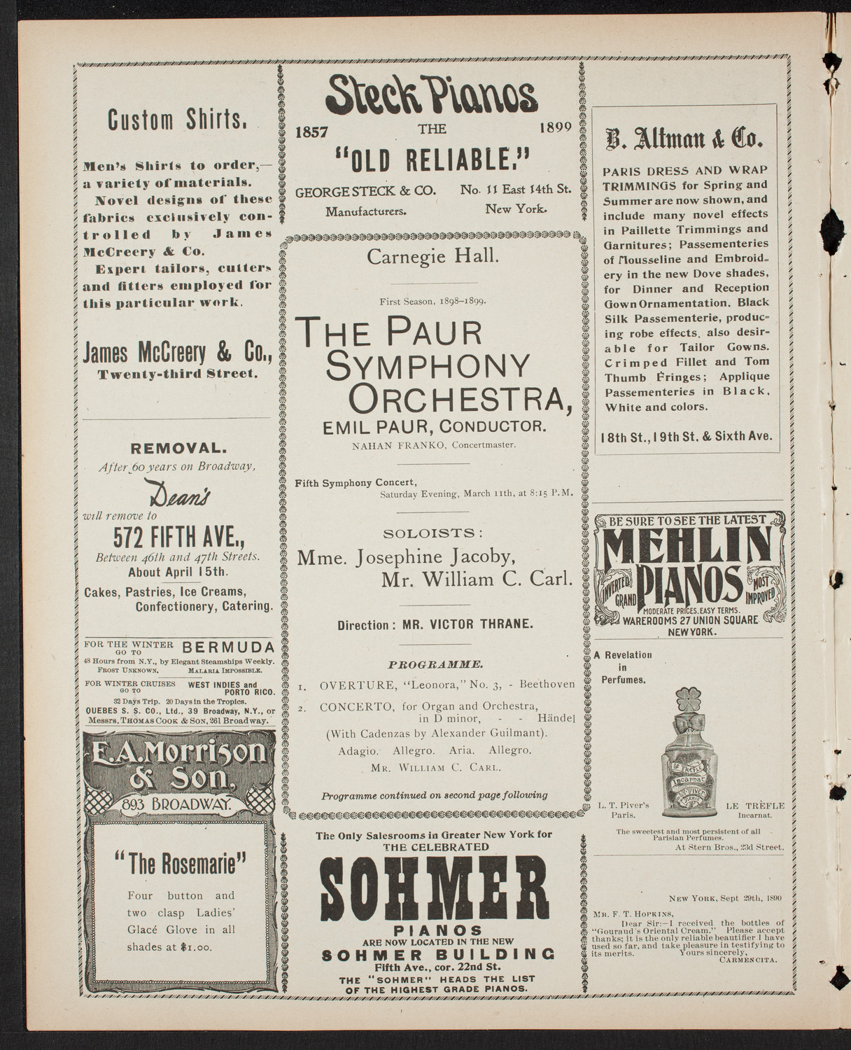 Paur Symphony Orchestra, March 11, 1899, program page 4
