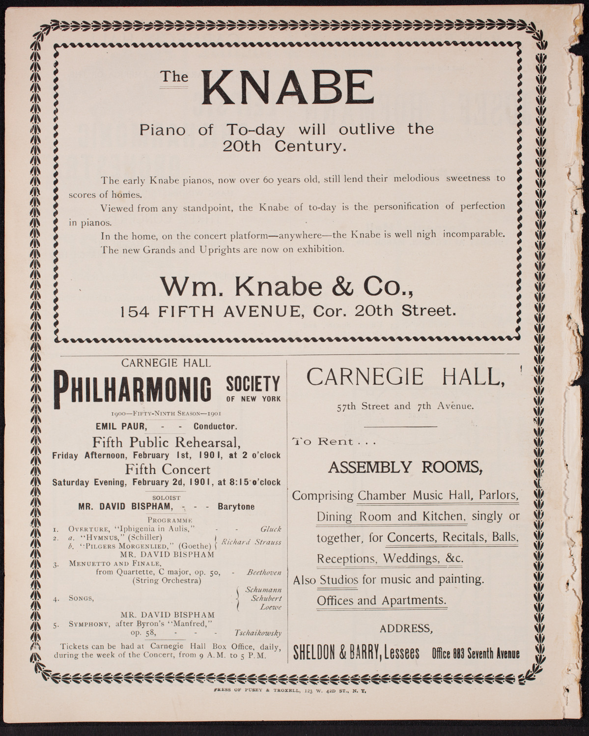 Enrico Toselli, Piano, January 15, 1901, program page 8