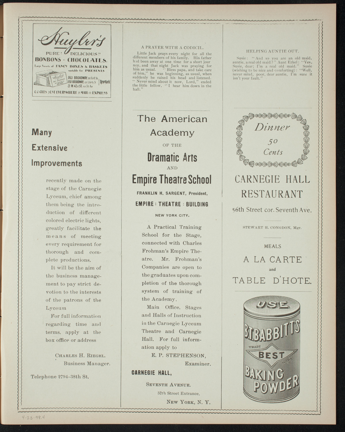 Reading and Musicale/ Benefit: Industrial School for Poor Girls, April 23, 1898, program page 7