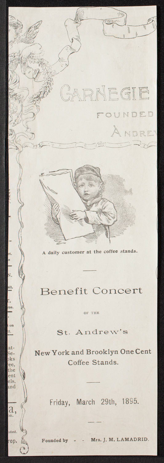 Benefit: St. Andrew's New York and Brooklyn One Cent Coffee Stands, March 29, 1895, program page 2