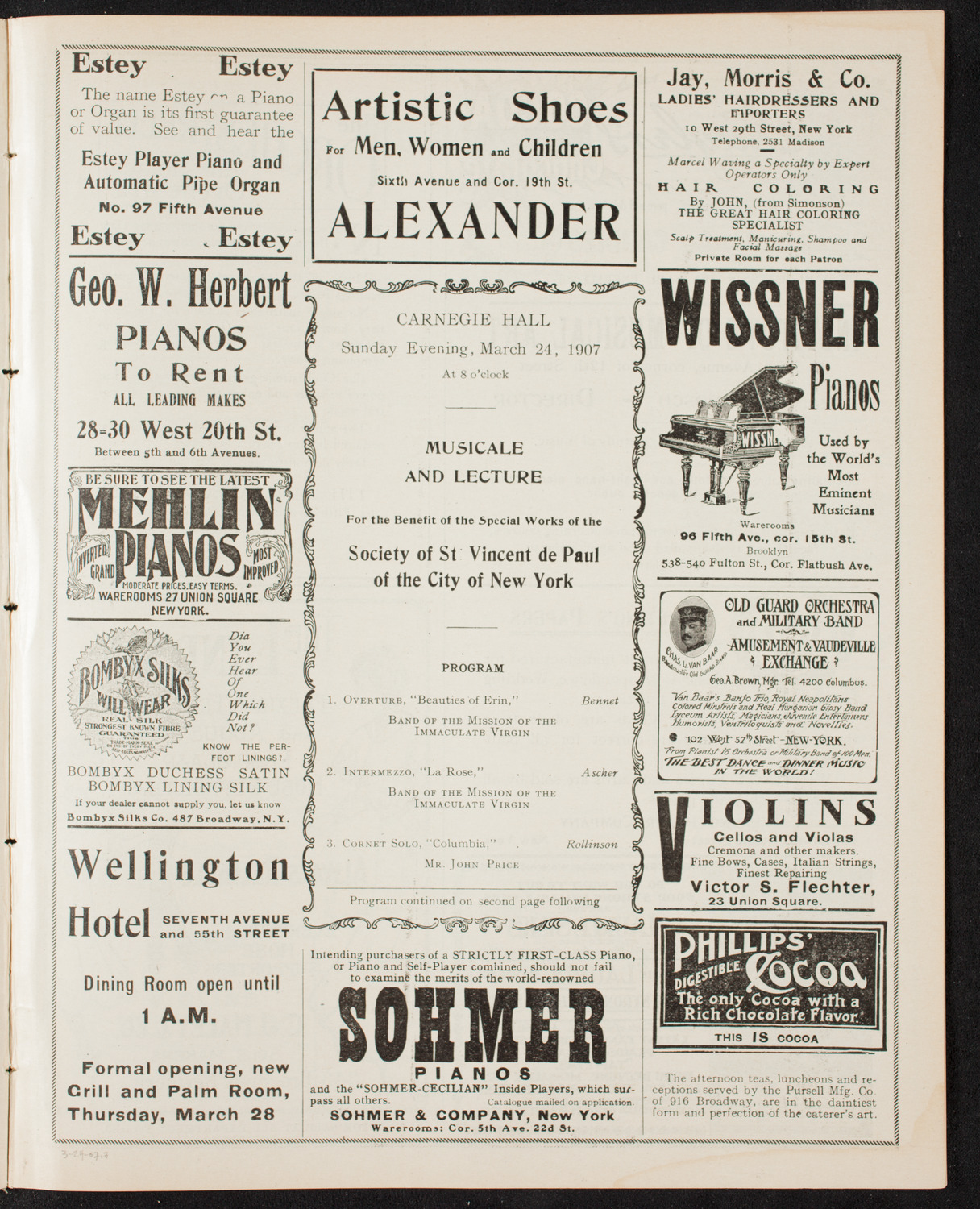 Benefit: Society of St. Vincent de Paul, March 24, 1907, program page 5