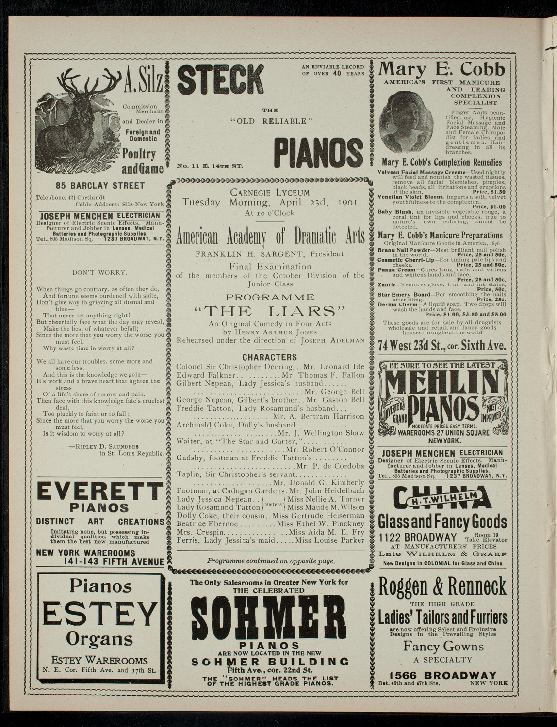 American Academy of Dramatic Arts Final Examination, April 23, 1901, program page 2