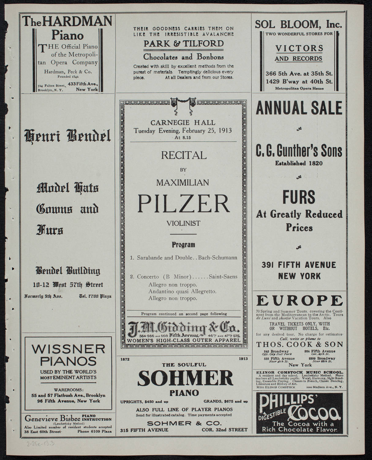 Maximillian Pilzer, Violin, February 25, 1913, program page 5