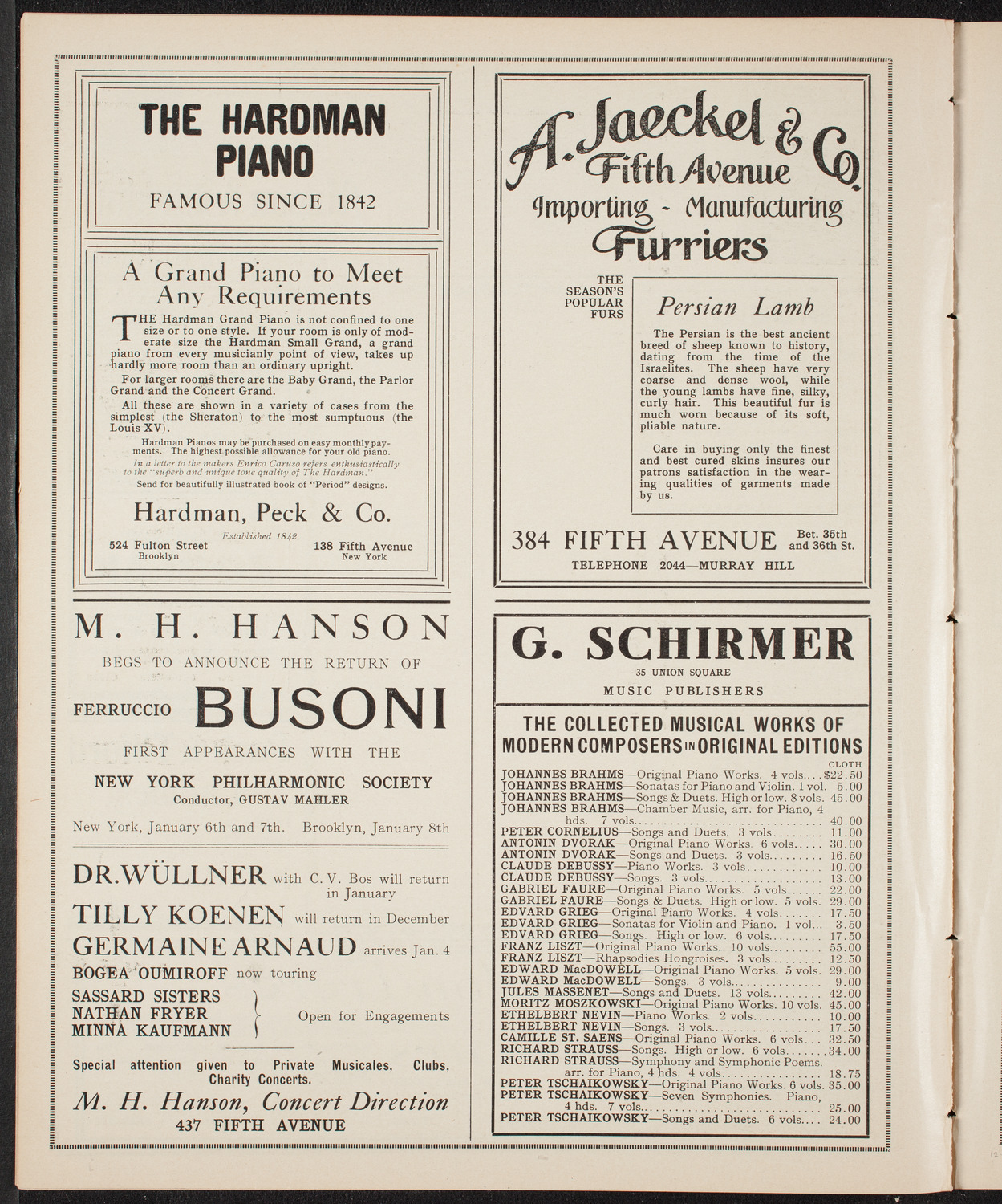 New York Philharmonic, December 16, 1909, program page 8