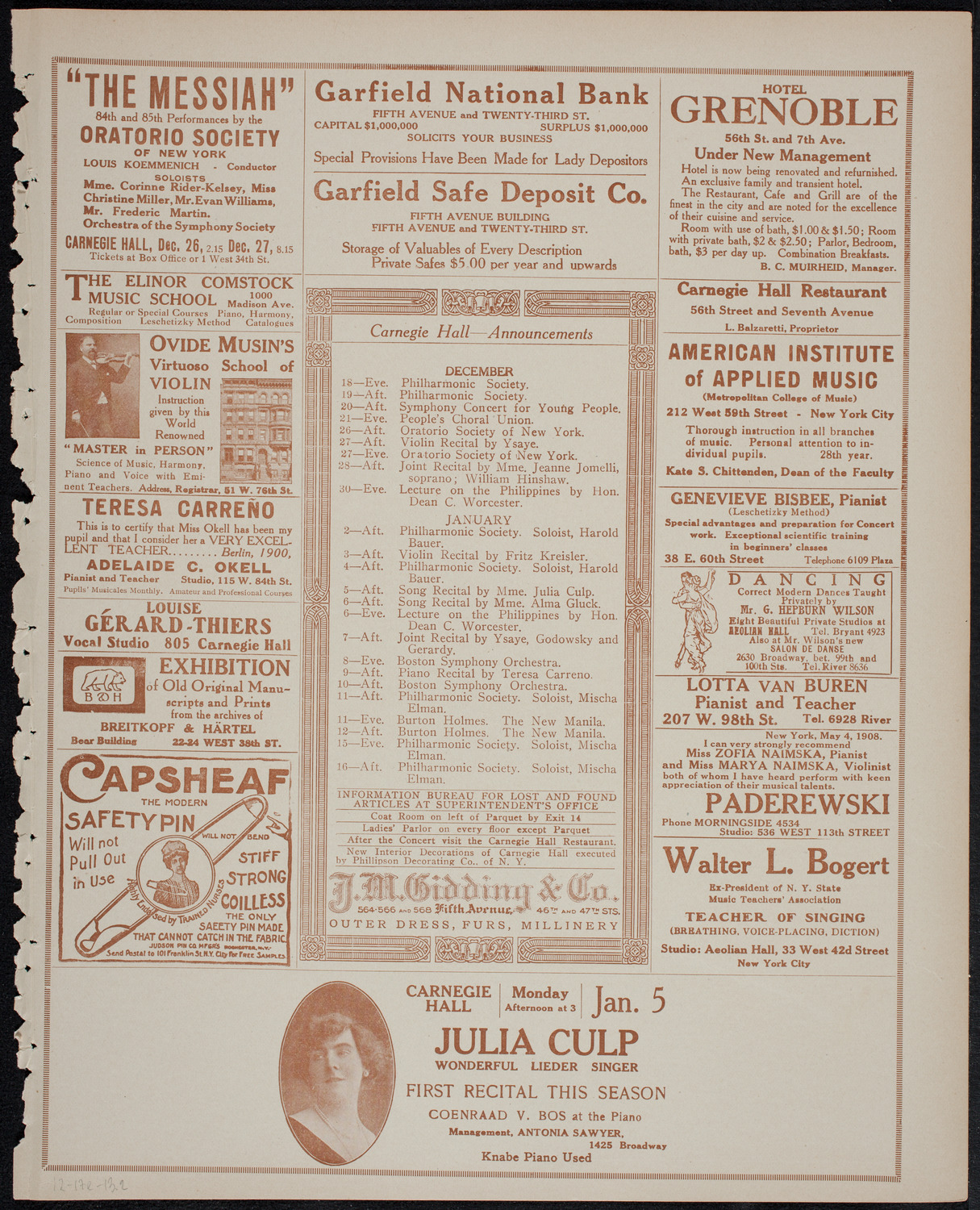 Columbia University Festival Chorus, December 17, 1913, program page 3