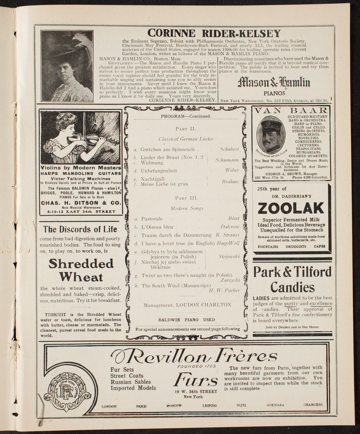 Marcella Sembrich, Soprano, March 1, 1910, program page 7