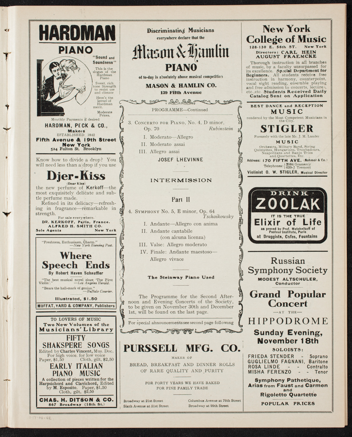 New York Philharmonic, November 17, 1906, program page 7