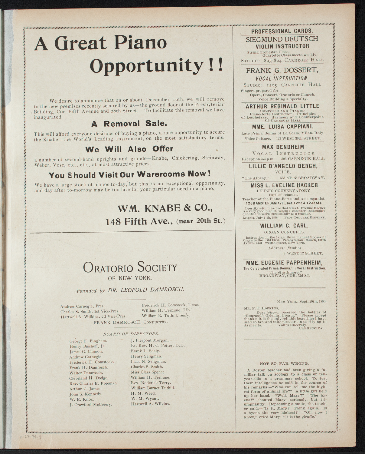 Paur Symphony Orchestra - Sunday Night Popular Concert, November 27, 1898, program page 7
