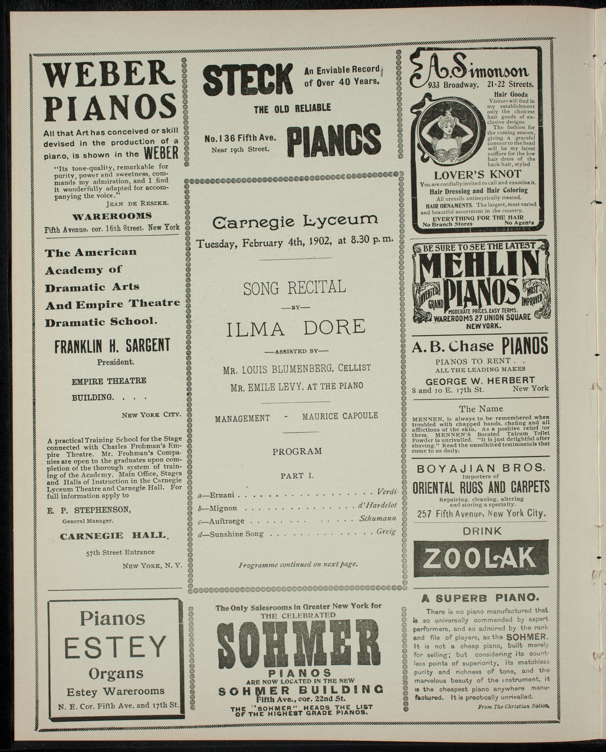 Song Recital by Ilma Dore, February 4, 1902, program page 2