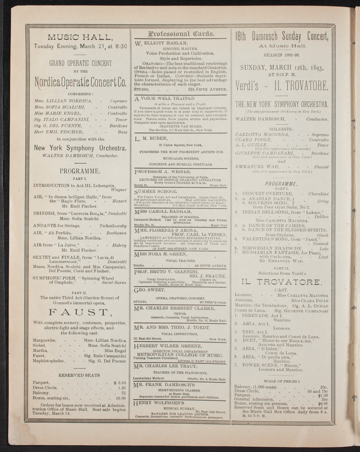 Damrosch Sunday Concert: Grand Wagner Night, March 5, 1893, program page 2