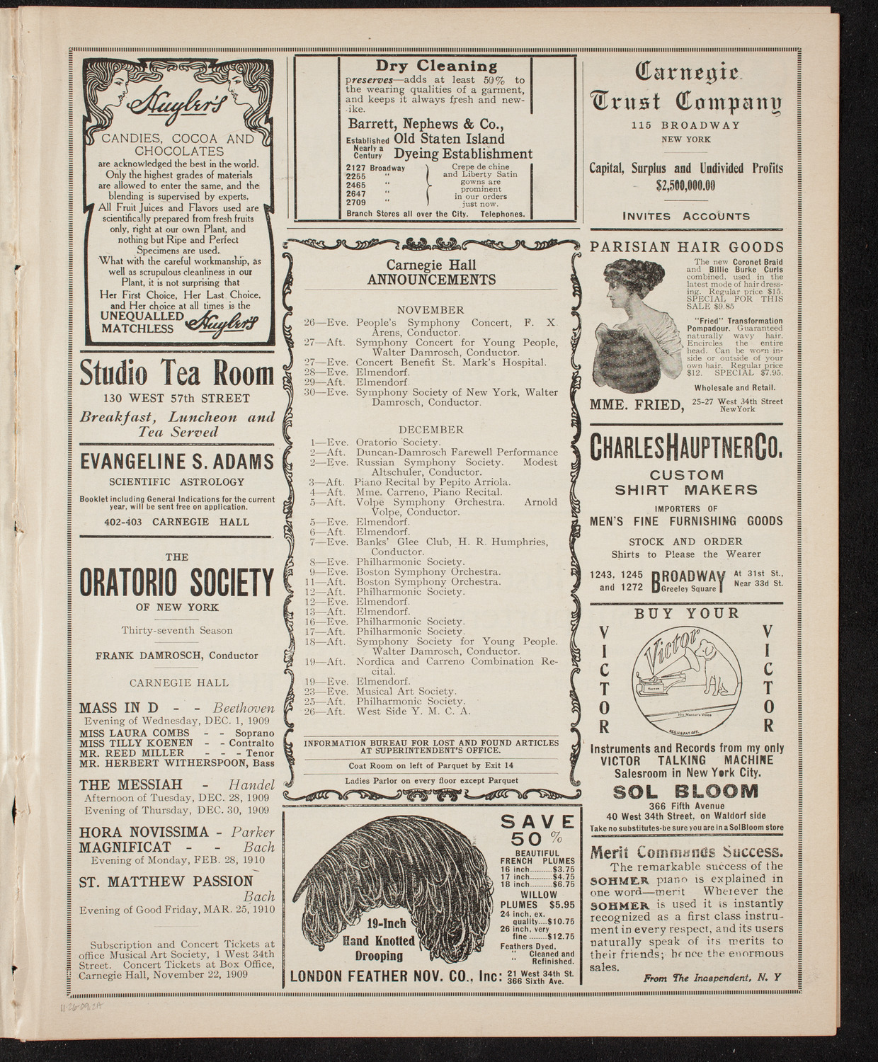 New York Philharmonic, November 26, 1909, program page 3