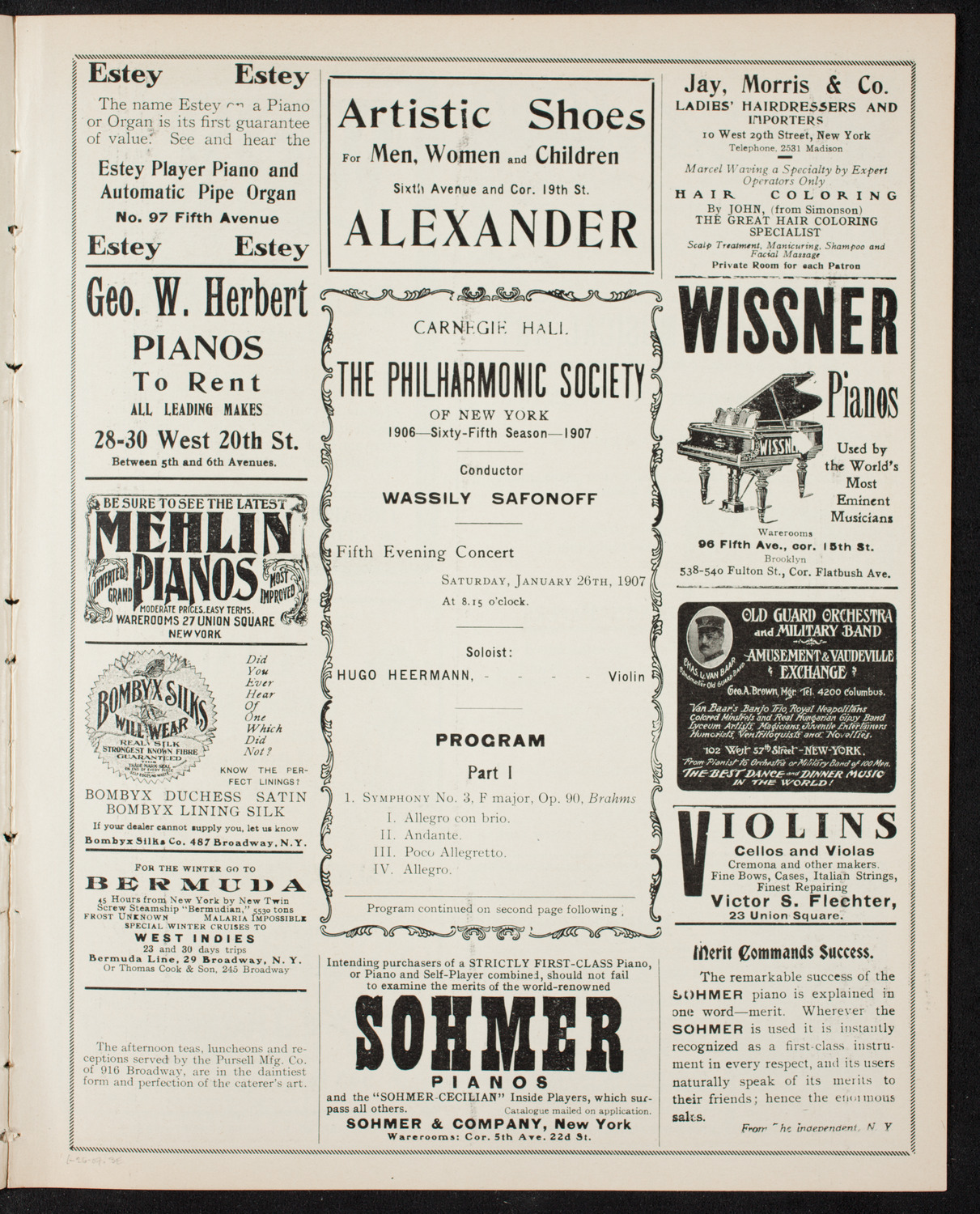 New York Philharmonic, January 26, 1907, program page 5