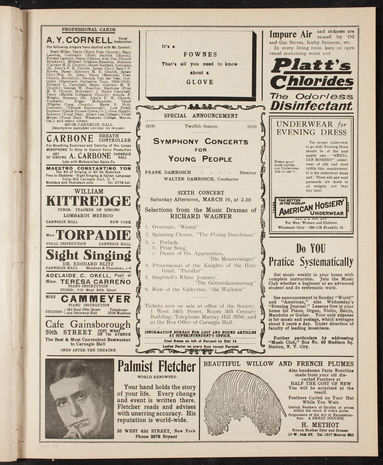 New York Philharmonic, March 6, 1910, program page 9
