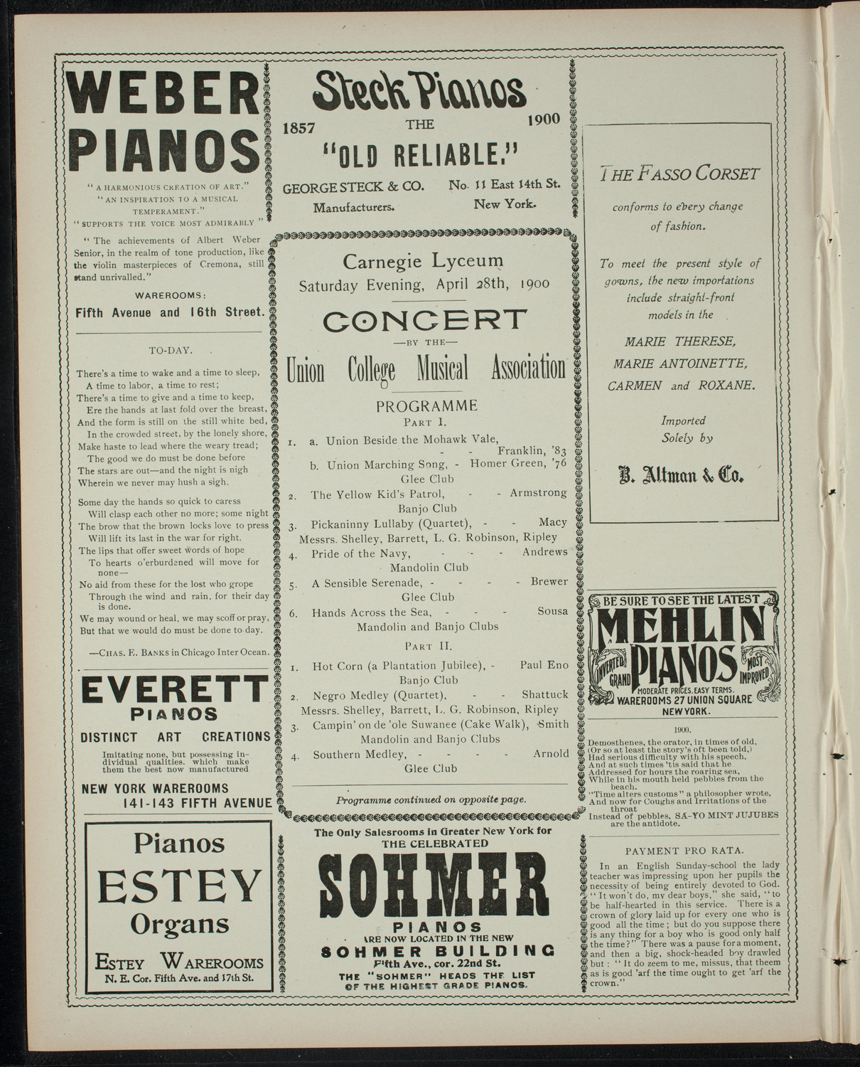 Concert by the Union College Musical Association, April 28, 1900, program page 2