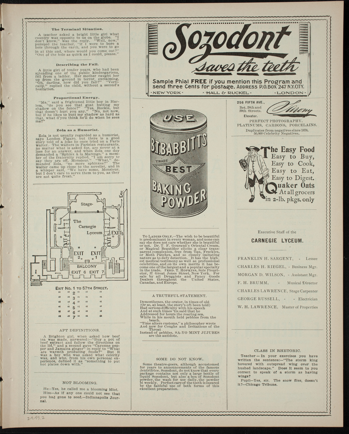 Amateur Comedy Club, February 9, 1899, program page 3