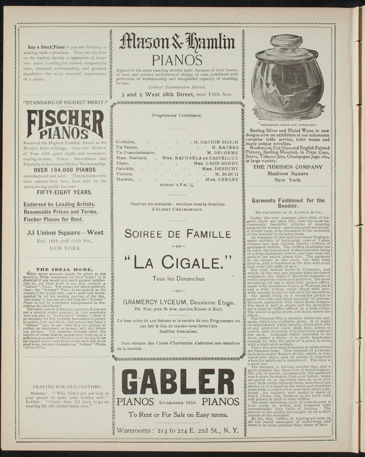 Cercle Choral et Dramatique Francais "La Cigale", April 25, 1898, program page 6