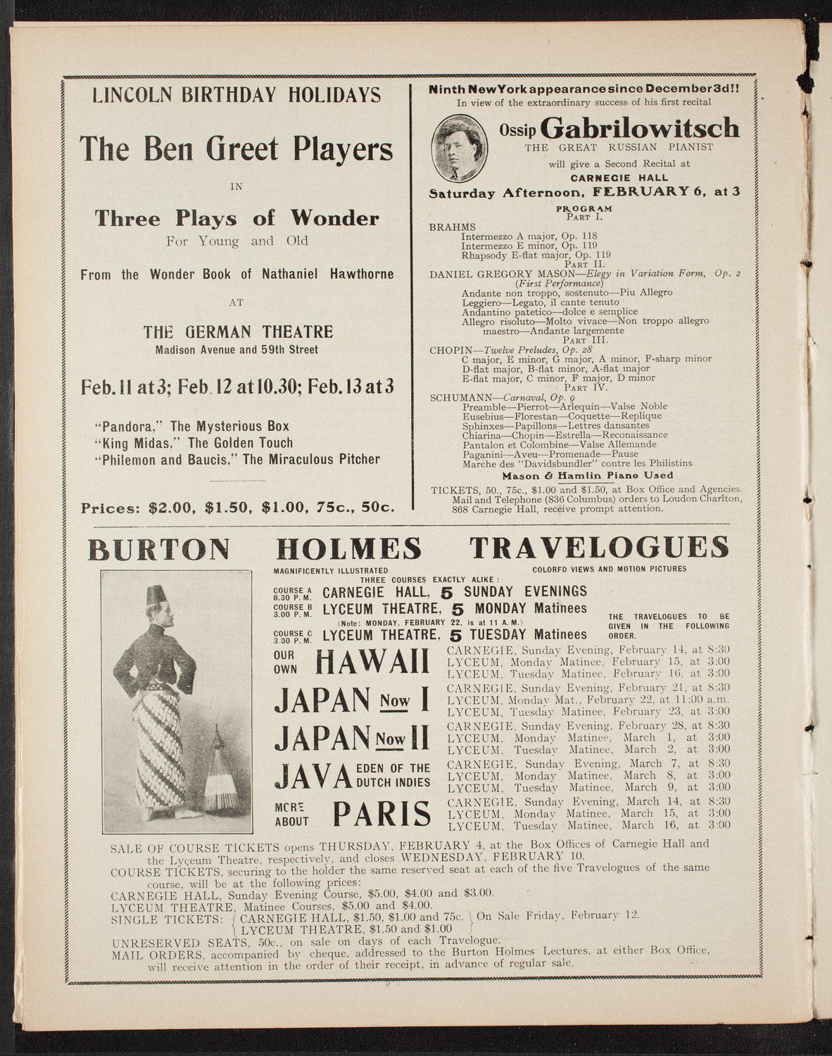 Ben Greet Players with New York Symphony Orchestra: Mendelssohn Centennial Festival, February 1, 1909, program page 10