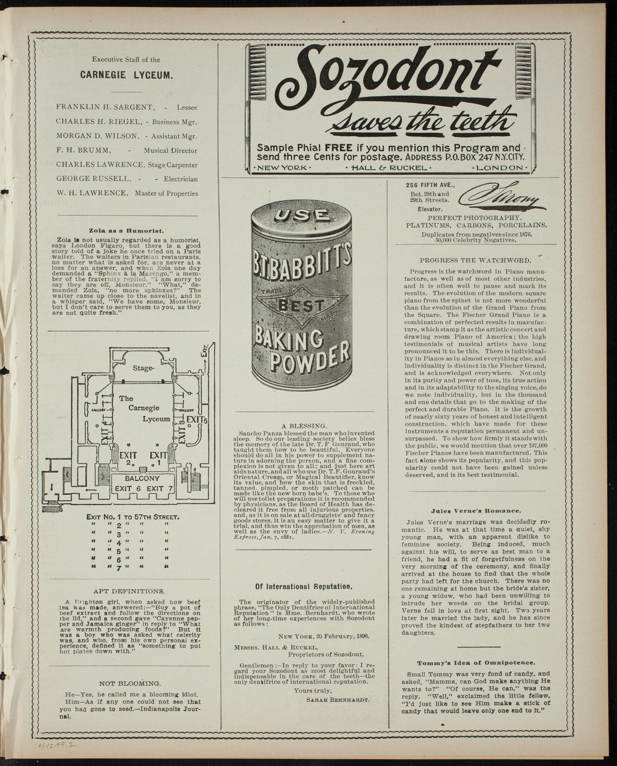 Alice in Wonderland, April 12, 1899, program page 3