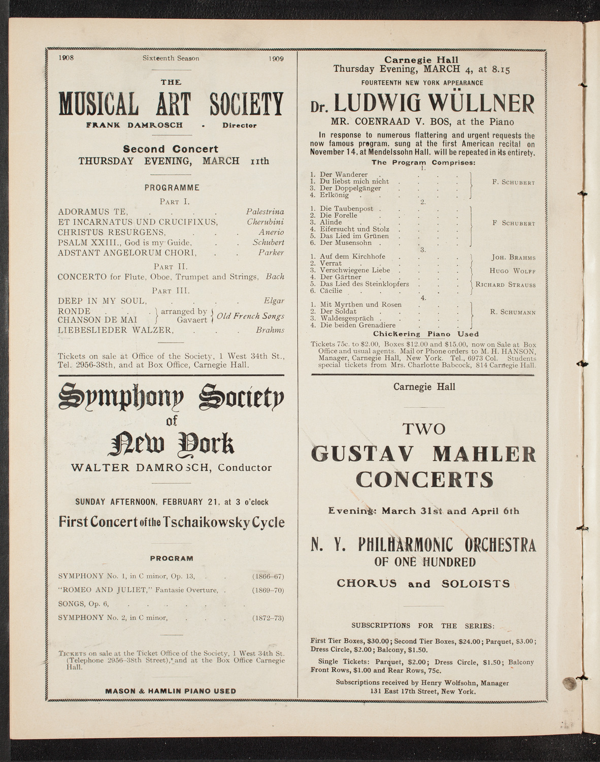 Boston Symphony Orchestra, February 18, 1909, program page 10