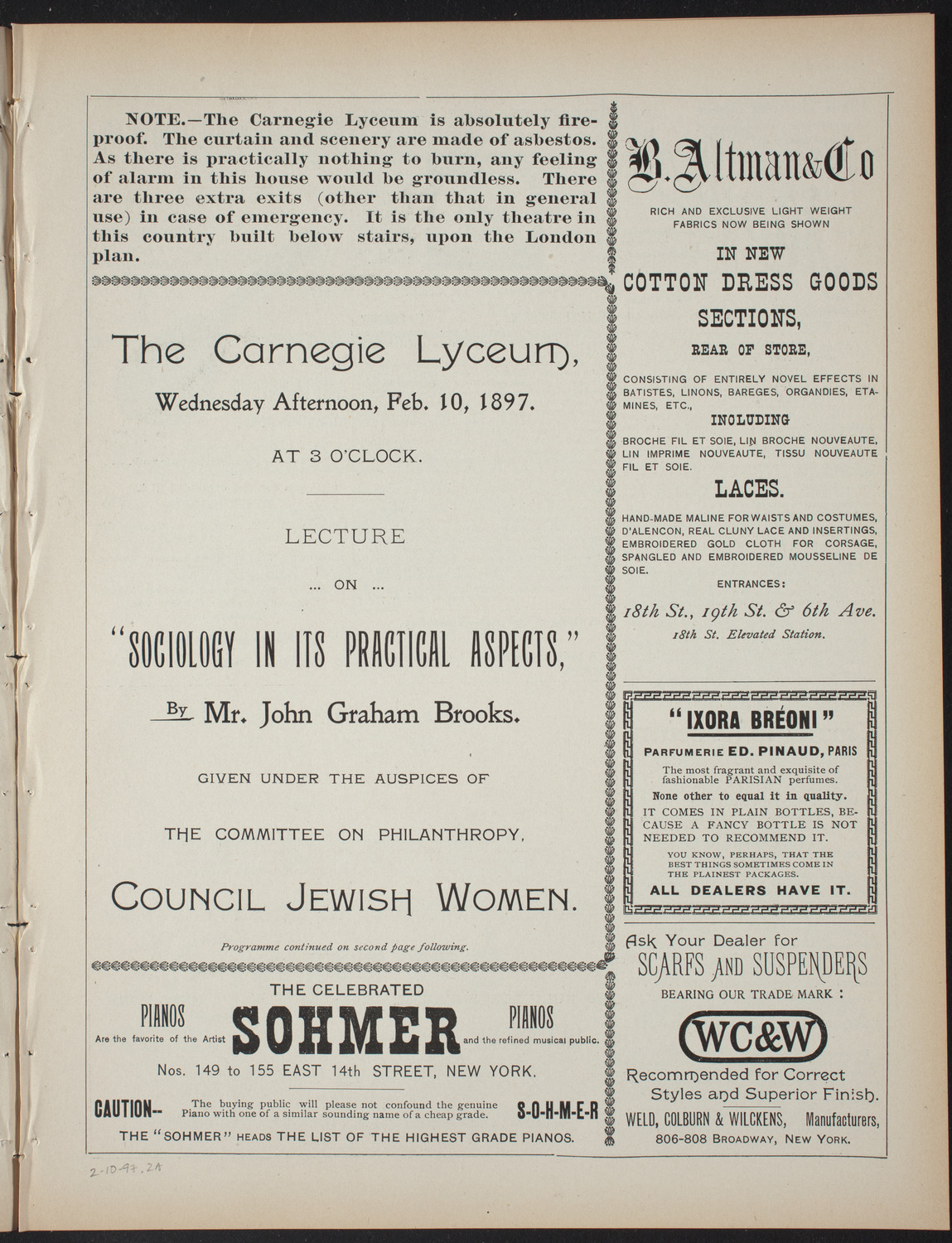 Lecture Series: Sociology in its Practical Aspects, February 10, 1897, program page 3