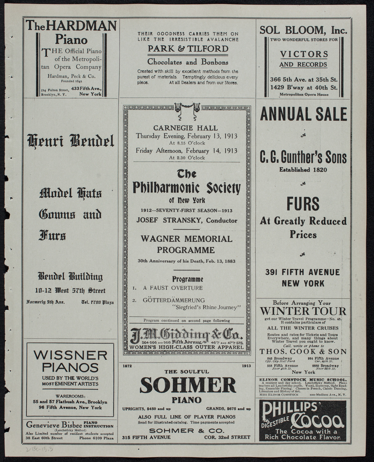 New York Philharmonic, February 13, 1913, program page 5