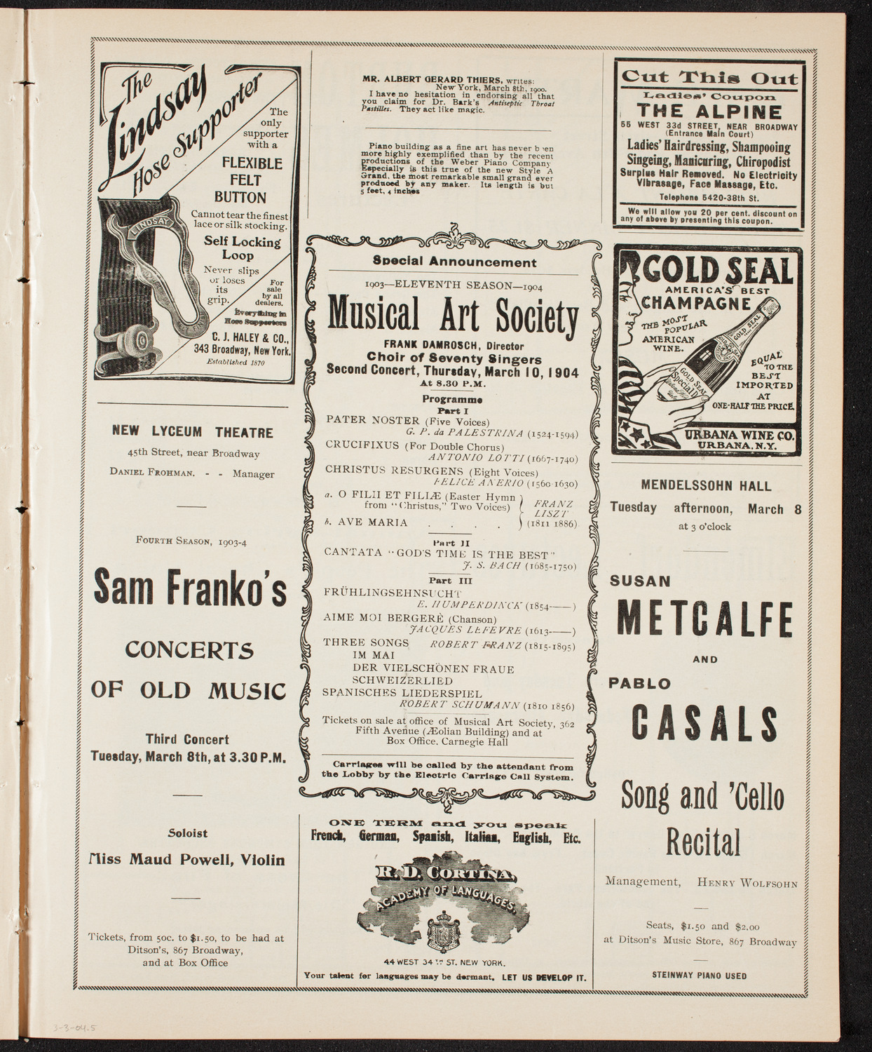 Richard Strauss with Wetzler Symphony Orchestra, March 3, 1904, program page 9