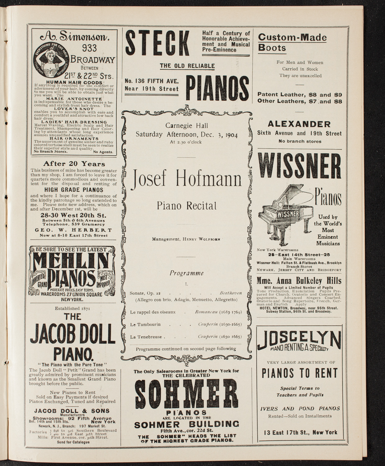 Josef Hofmann, Piano, December 3, 1904, program page 5