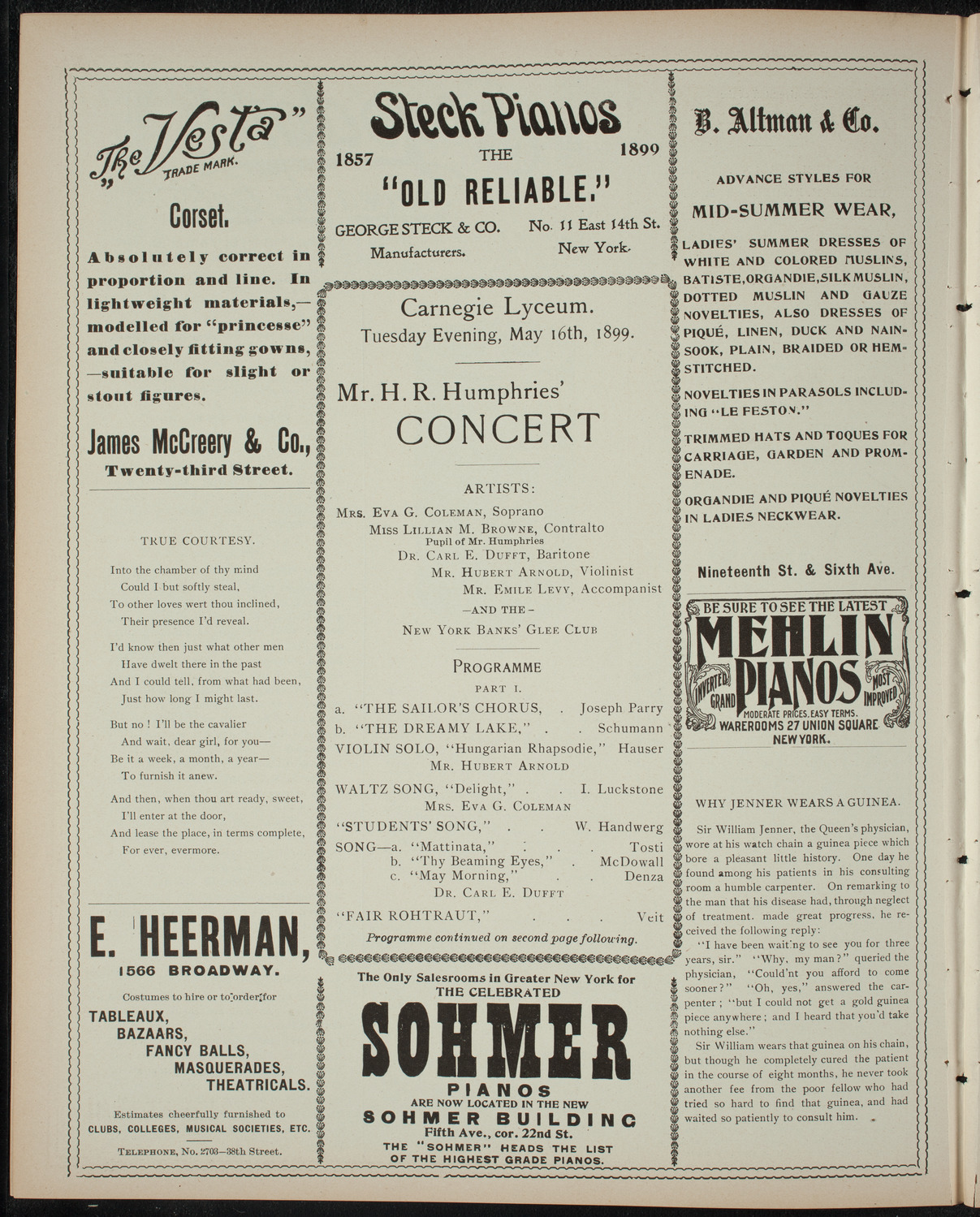 New York Banks' Glee Club, May 16, 1899, program page 4