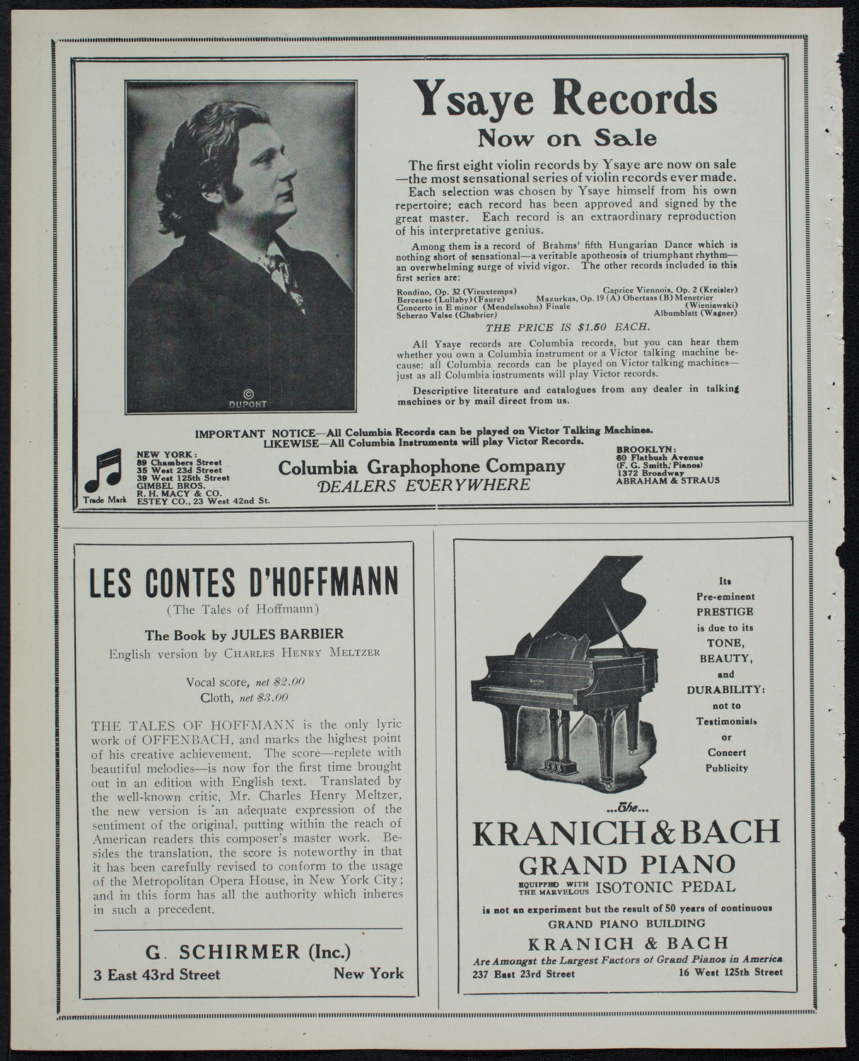 Eugène Ysaÿe, Violin, April 13, 1913, program page 6