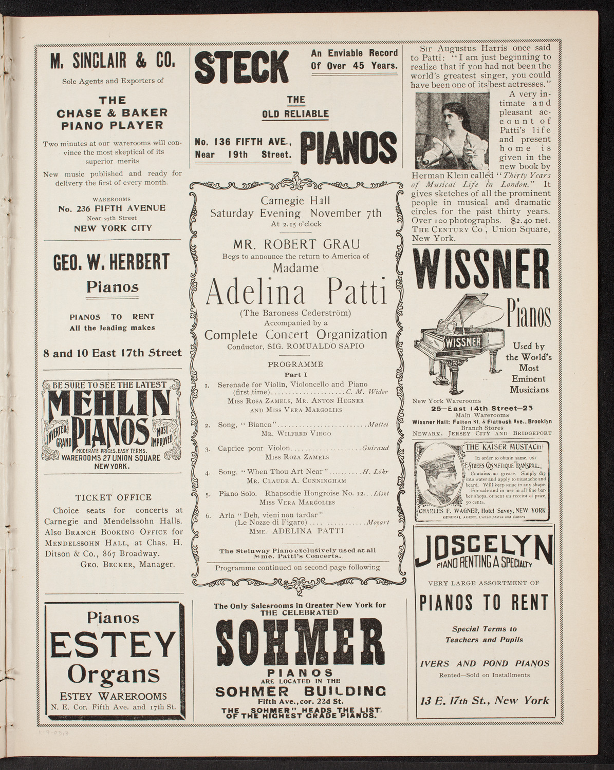 Adelina Patti, November 7, 1903, program page 5