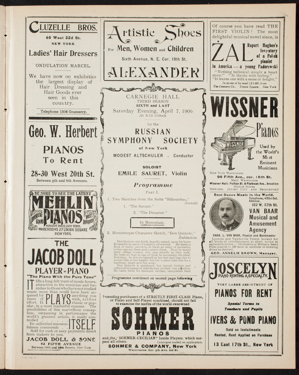 Russian Symphony Society of New York, April 7, 1906, program page 5