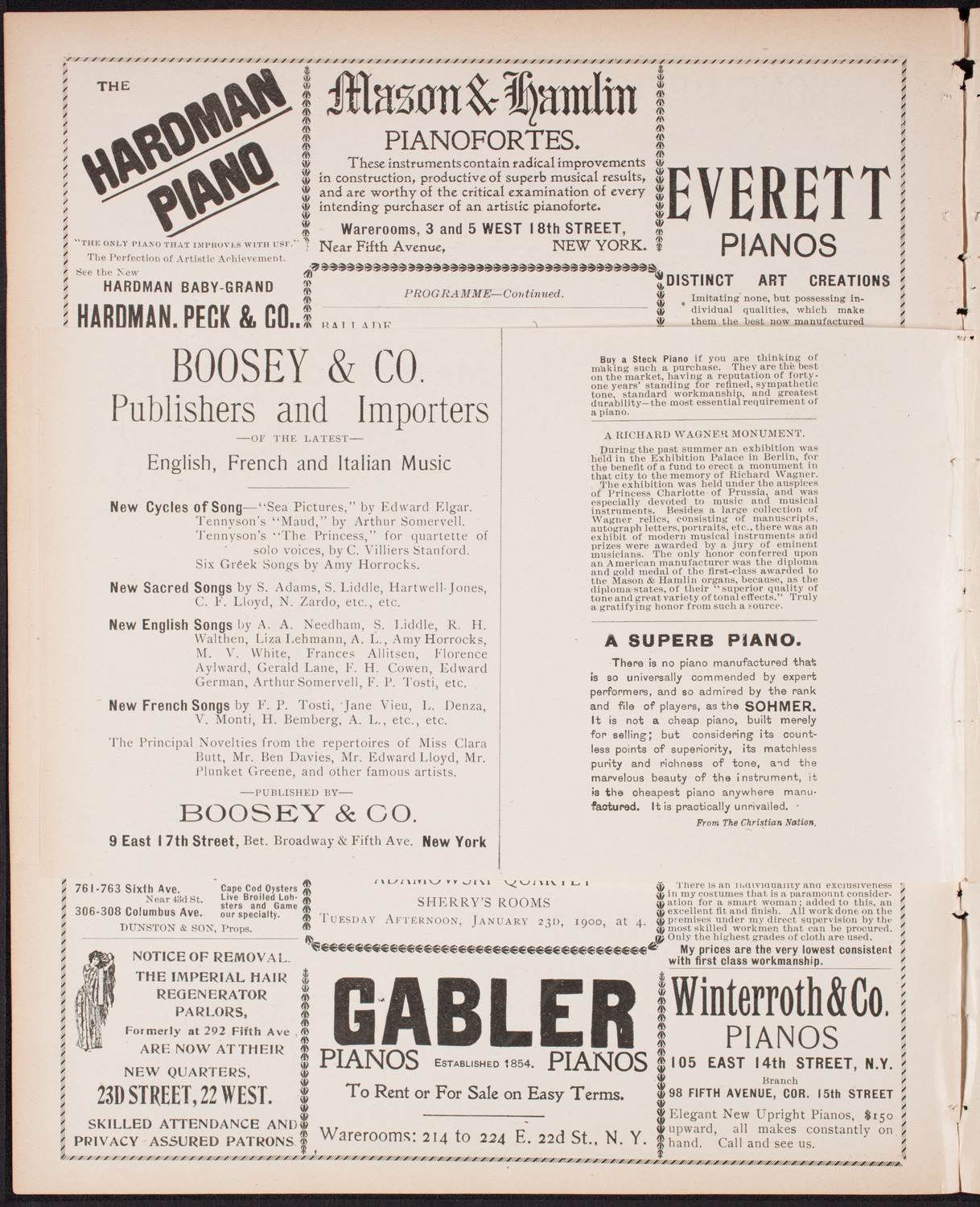 Ignacy Jan Paderewski, Piano, January 20, 1900, program page 8