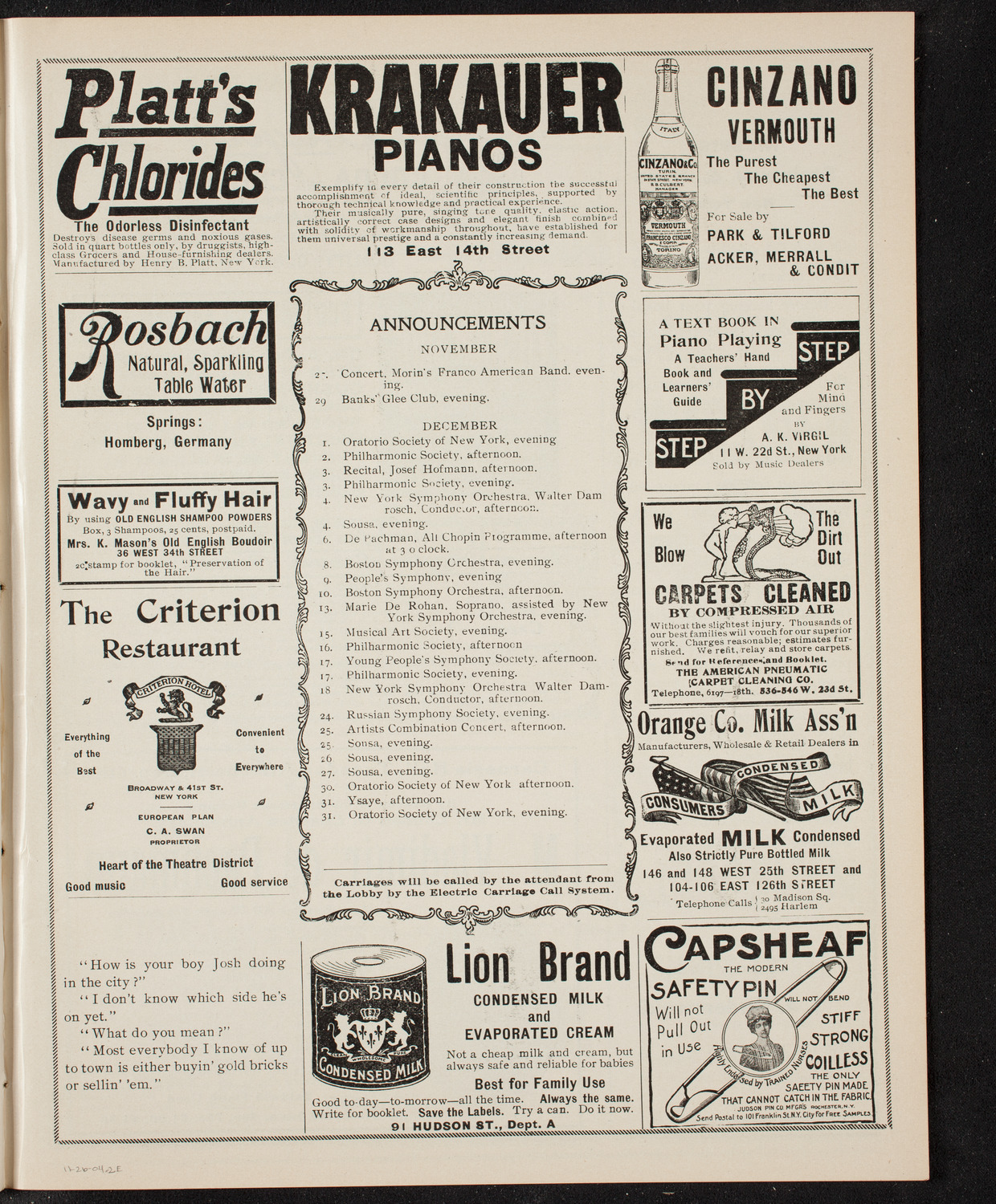 Benefit: St. Mark's Hospital, November 26, 1904, program page 3