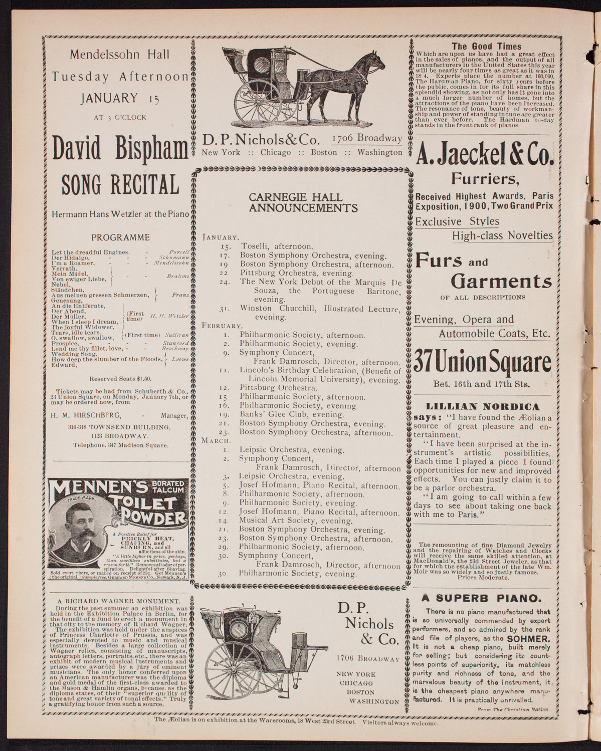 New York Philharmonic, January 12, 1901, program page 2