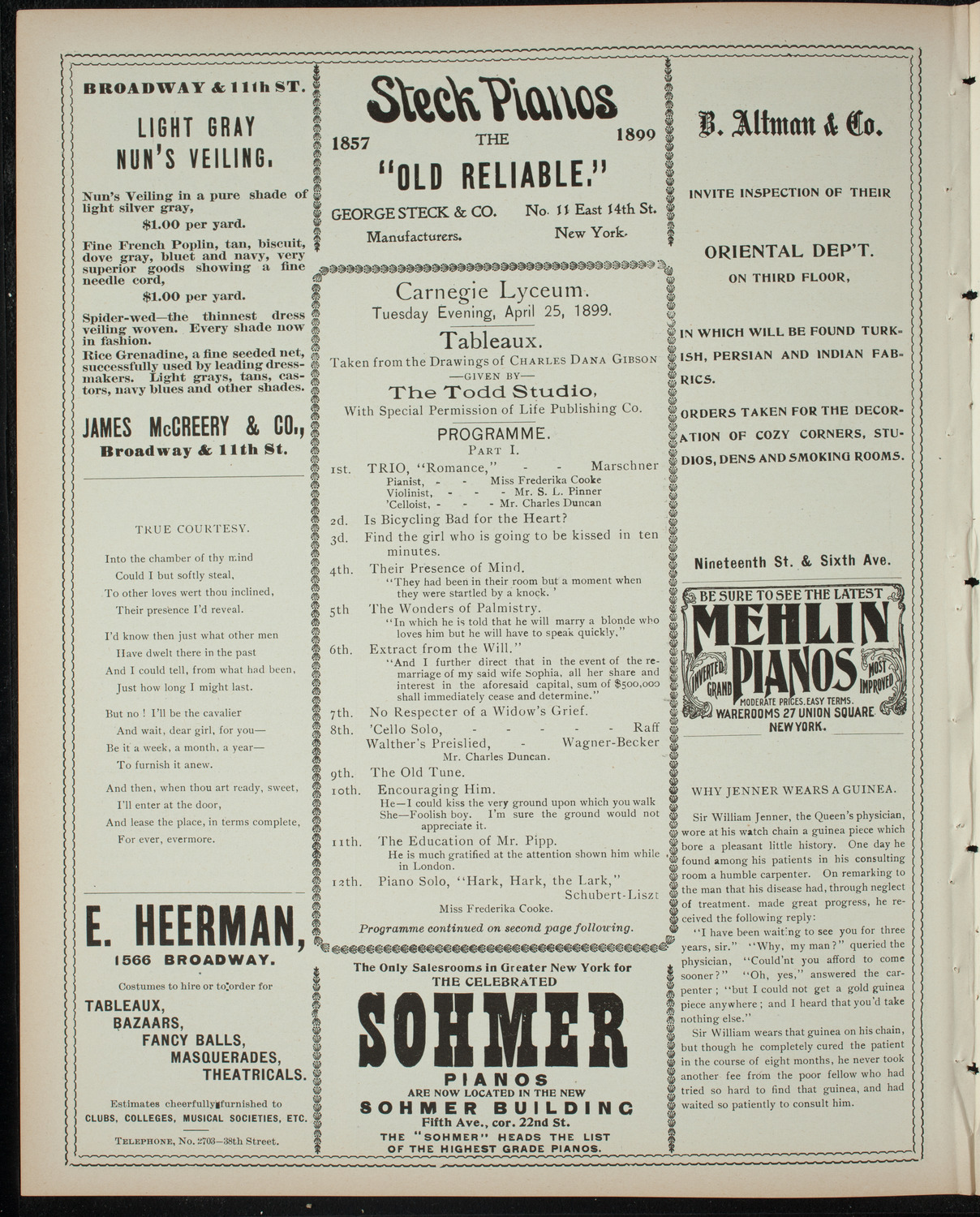 Tableaux by The Todd Studio, April 25, 1899, program page 4