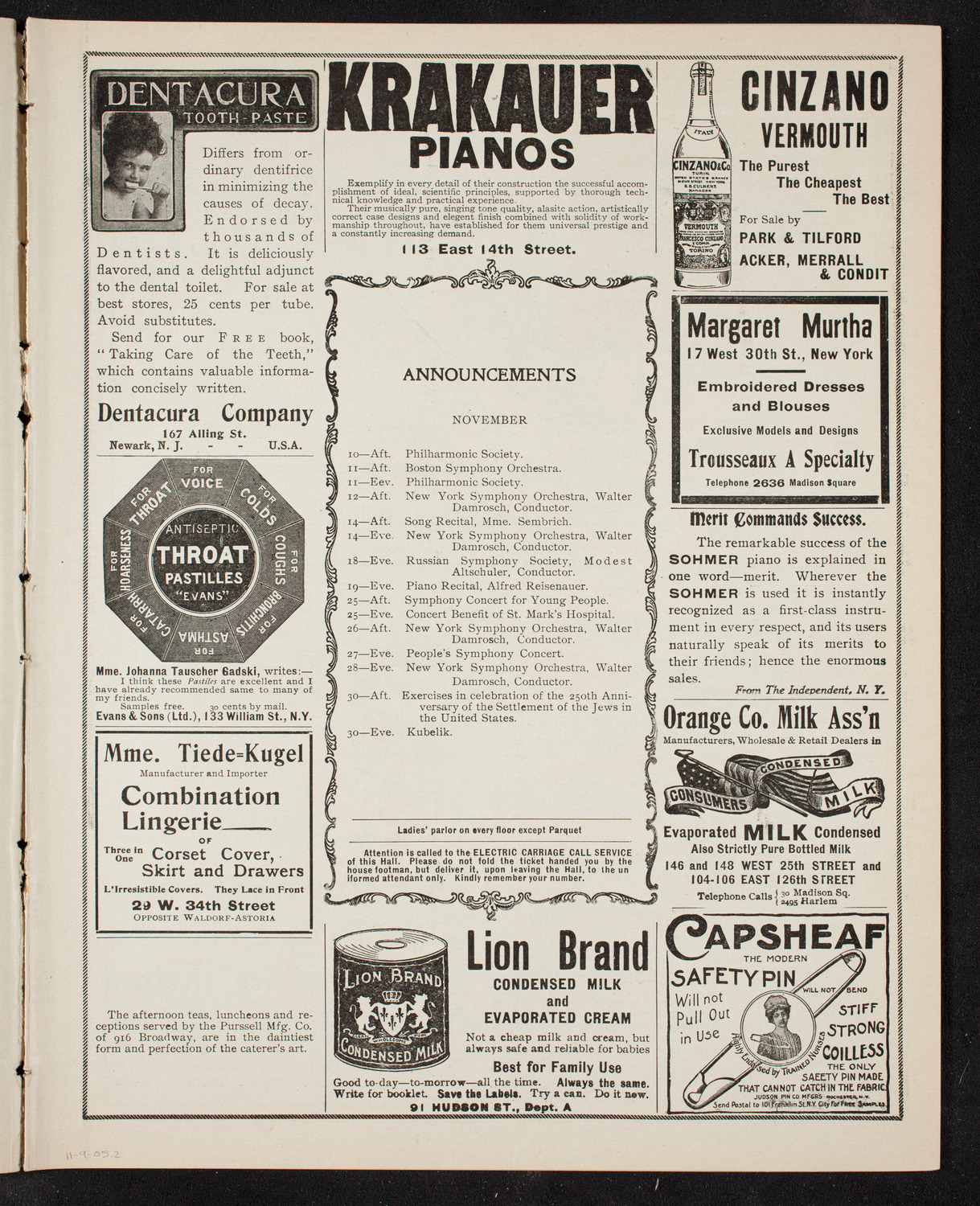Boston Symphony Orchestra, November 9, 1905, program page 3