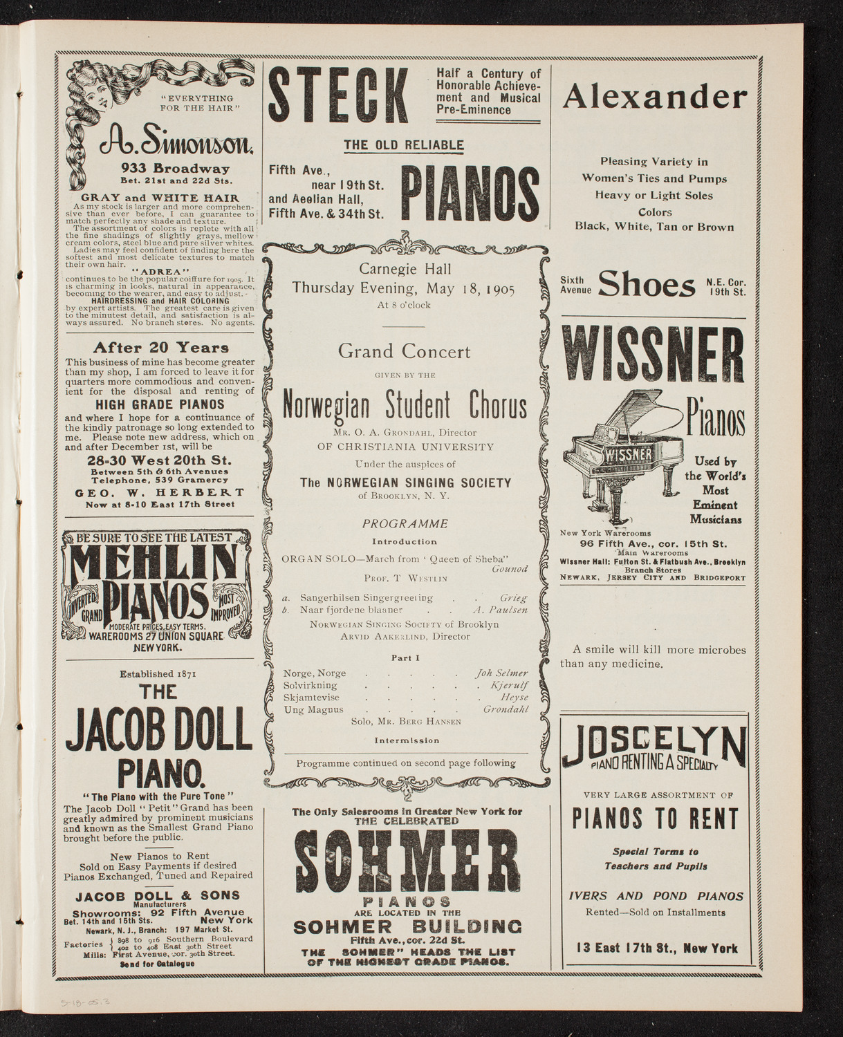 Christiana University Norwegian Student Chorus, May 18, 1905, program page 5