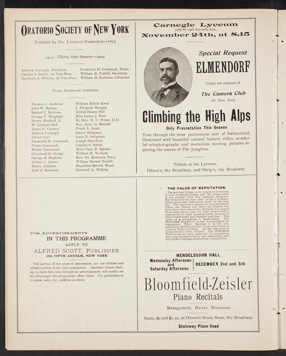 Jacques Thibaud, Violin, November 20, 1903, program page 10