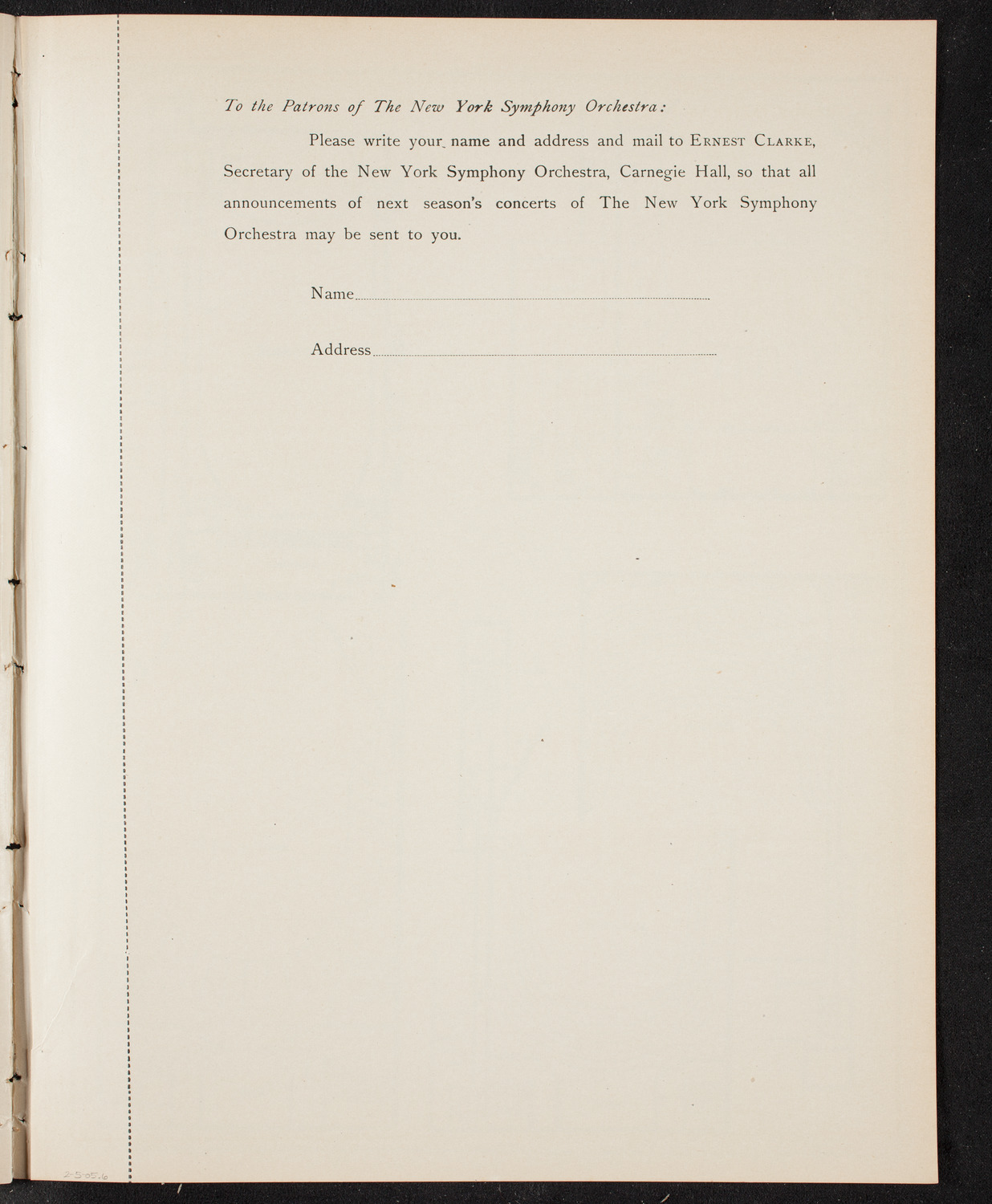 New York Symphony Orchestra, February 5, 1905, program page 11
