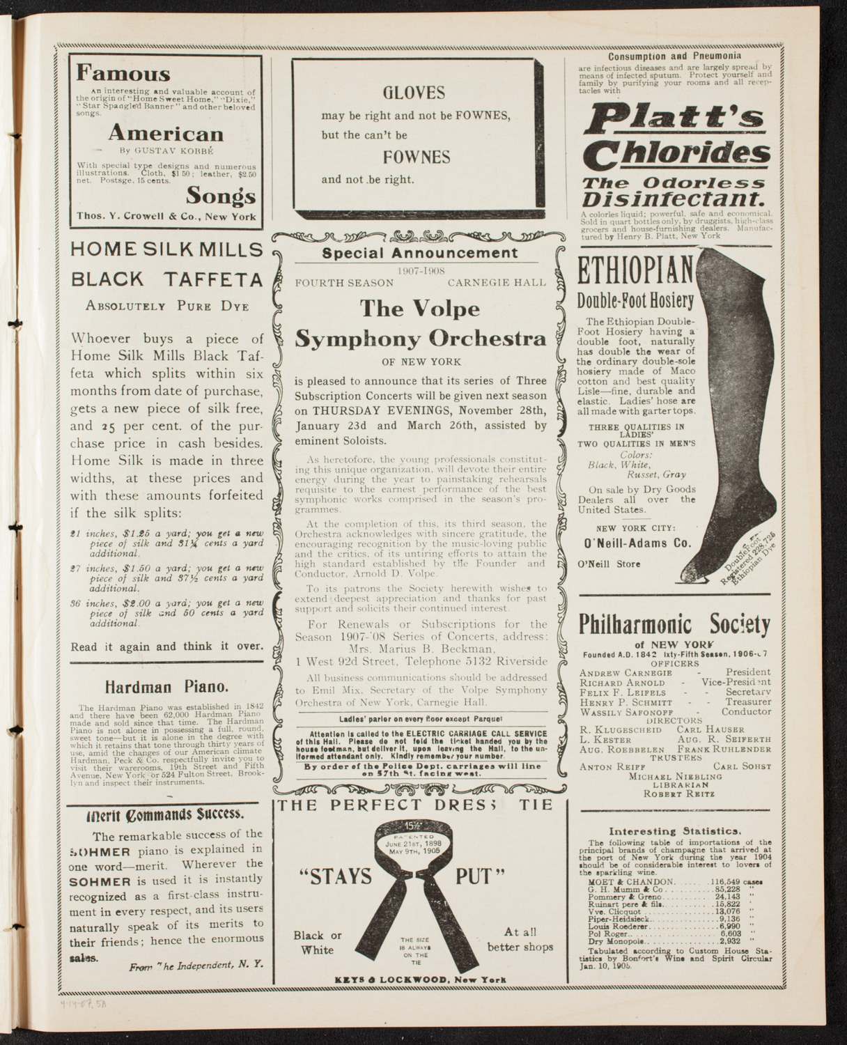 Volpe Symphony Society of New York, April 14, 1907, program page 9
