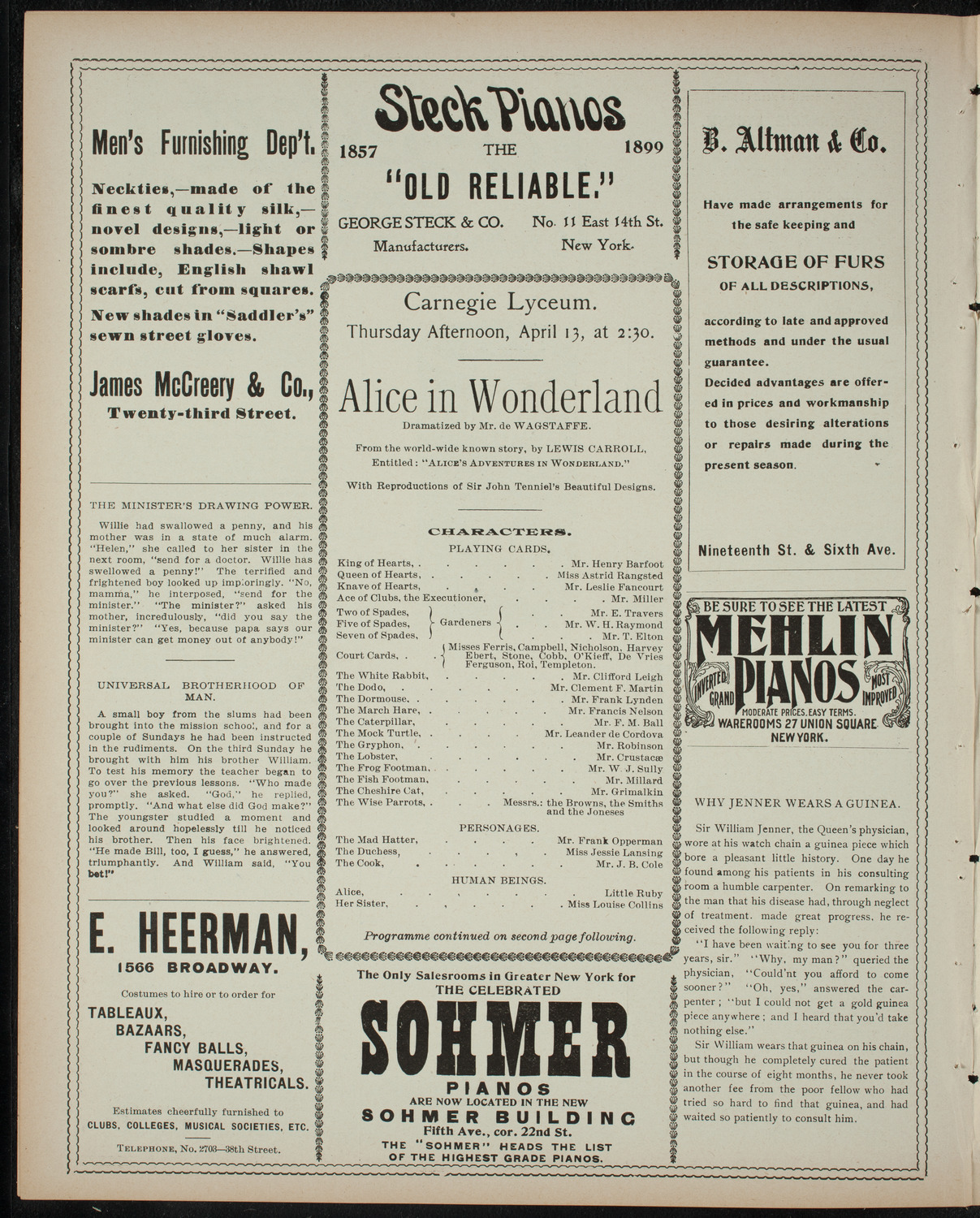 Alice in Wonderland, April 13, 1899, program page 4