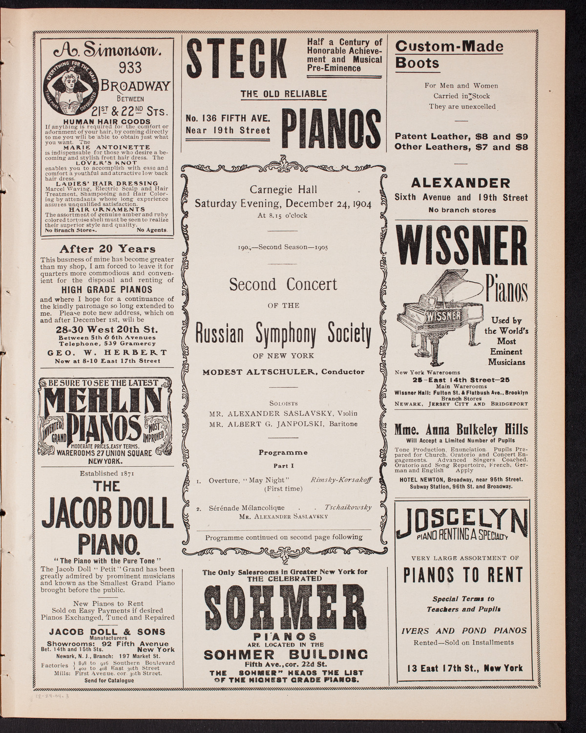 Russian Symphony Society of New York, December 24, 1904, program page 5