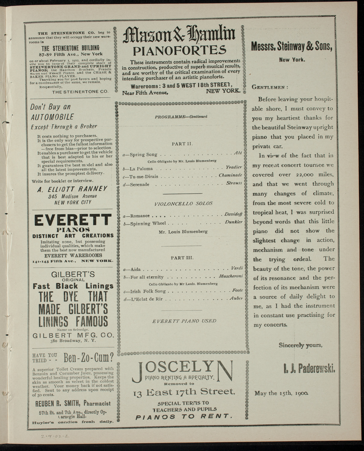 Song Recital by Ilma Dore, February 4, 1902, program page 3