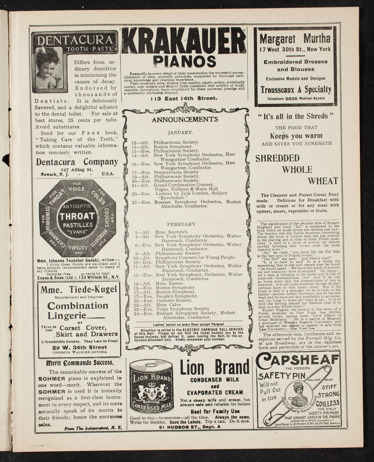 Boston Symphony Orchestra, January 11, 1906, program page 3